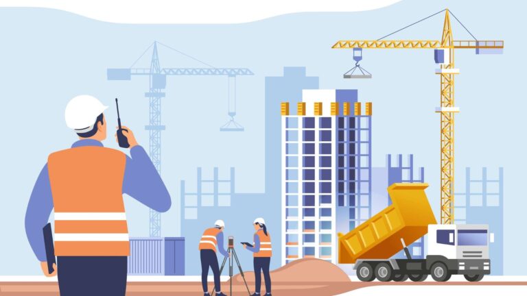 An illustration of construction workers on a construction site