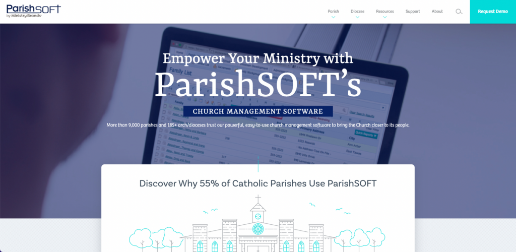 ParishSoft homepage screenshot