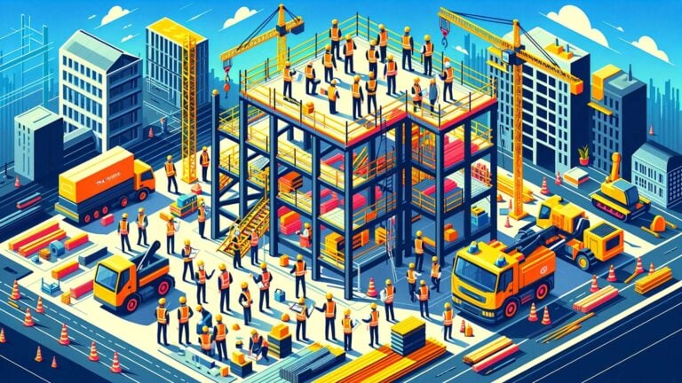 An illustration of construction workers on a construction site