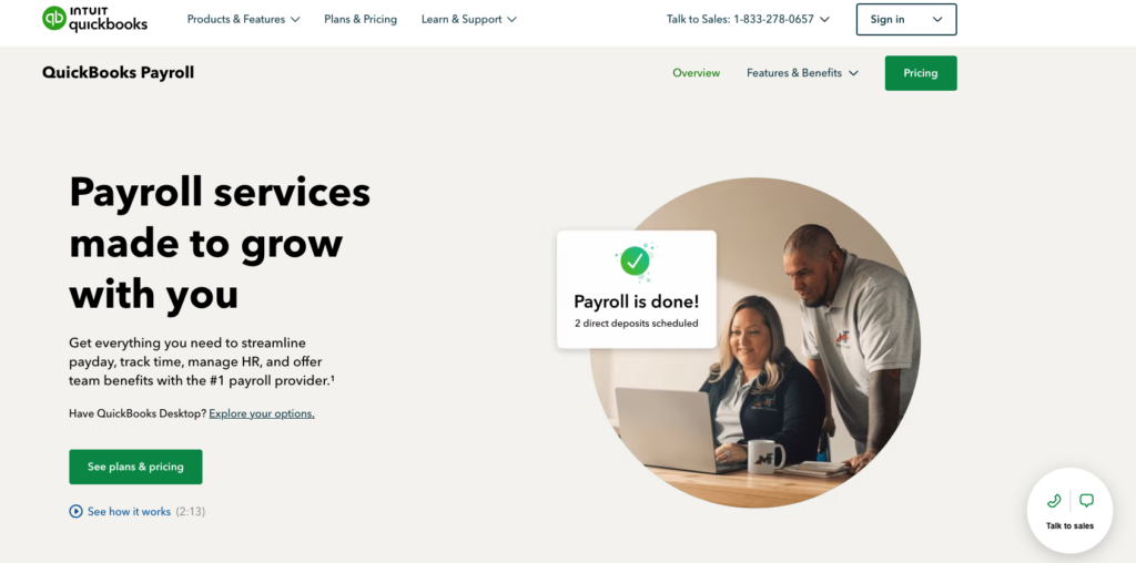 Screenshot of the QuickBooks Payroll webpage