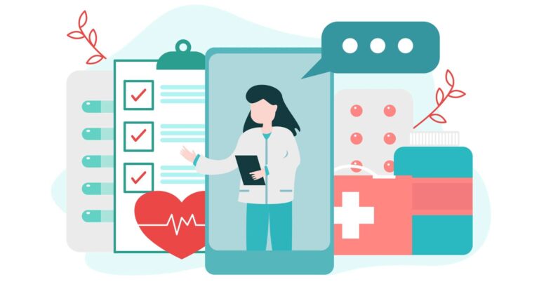 An illustration of healthcare workers in an app