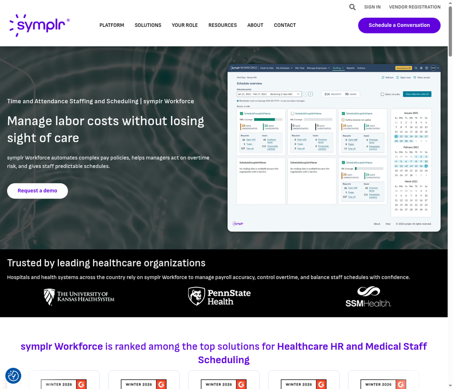 Screenshot of symplr Workforce’s scheduling overview.