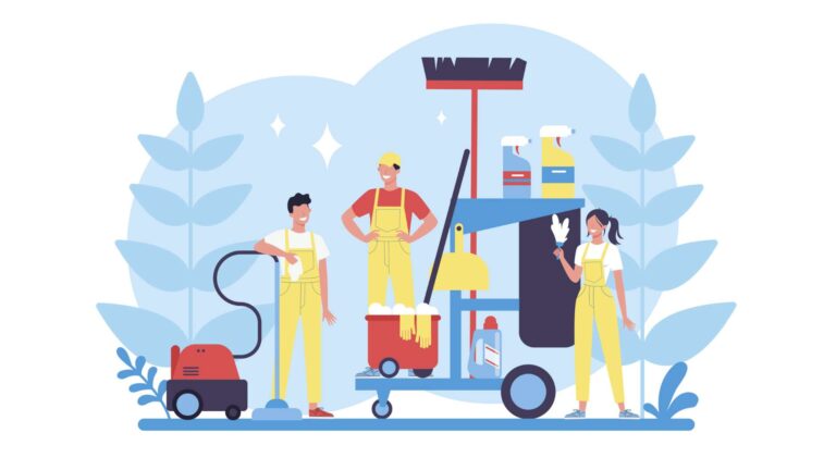 An illustration of employees in a cleaning company