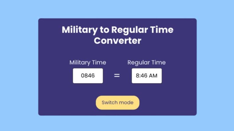 A screenshot showing the Connecteam military time converter