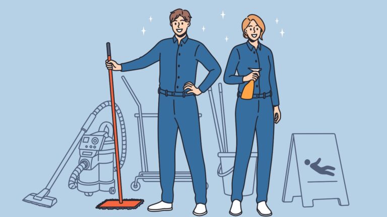 An illustration of cleaning workers