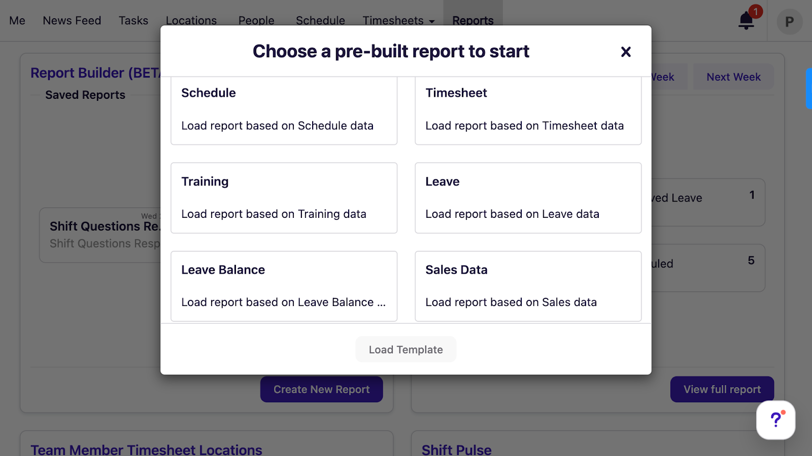 Alt text: Deputy’s custom build reporting tool offering pre-built templates for specific areas of reporting.