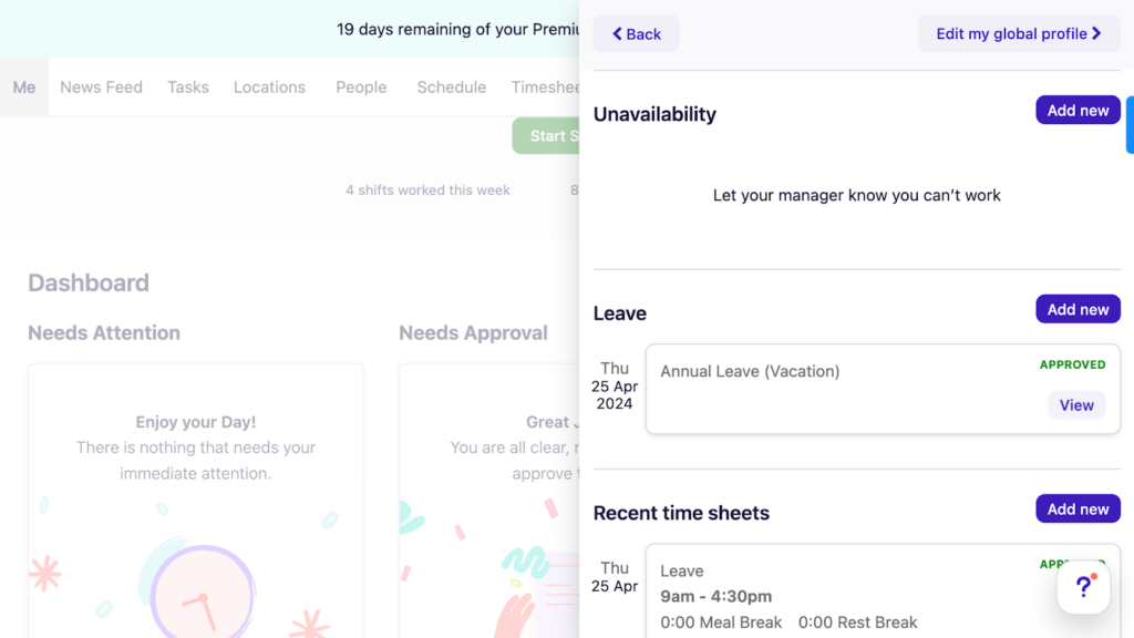 A screenshot of the Deputy unavailability settings screen