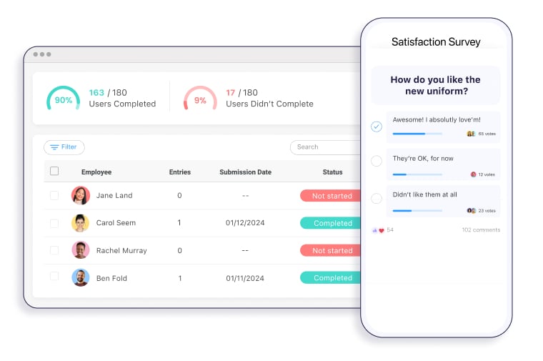 Connecteam's surveys interface desktop and mobile