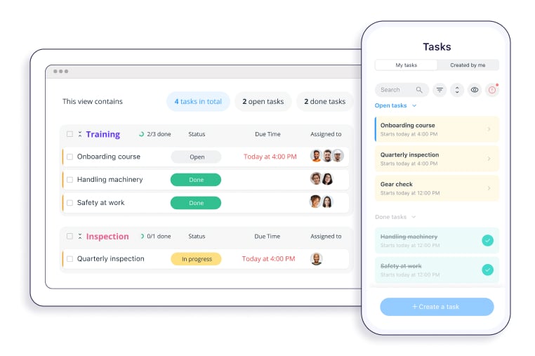Connecteam's task management interface desktop and mobile