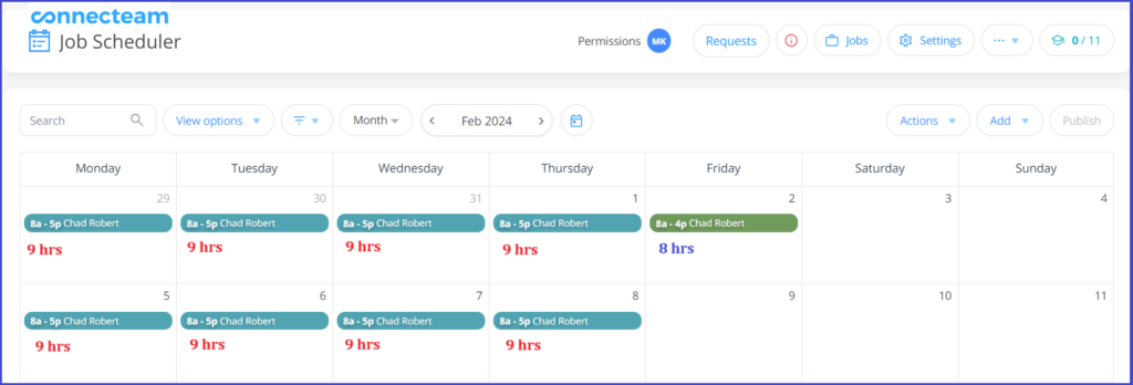 A typical 9/80 example is working 9 hours per day for 8 workdays, and 8 hours on the 9th workday, with the 10th workday off.