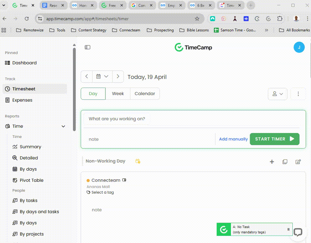GIF showing TimeCamp&rsquo;s keyword timer in action. 
