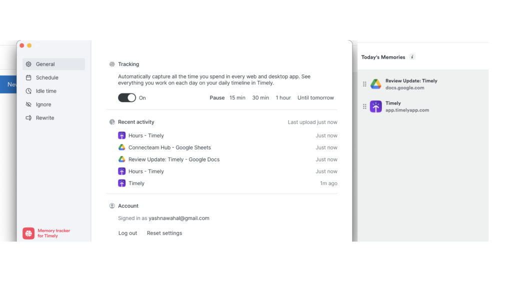 On the left, a screenshot of Timely’s desktop app showing memories updated in real time. On the right, Timely’s “Hours” feature on the web portal shows only 1 memory. They’re not synced in real time.