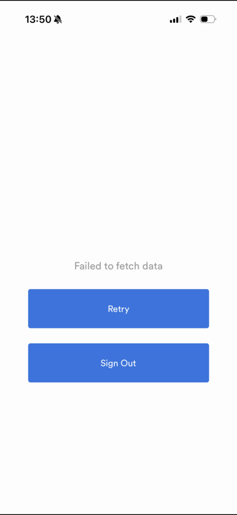 Screenshot of Timely’s mobile app showing a “Failed to fetch data” error message when I tried to load memories.