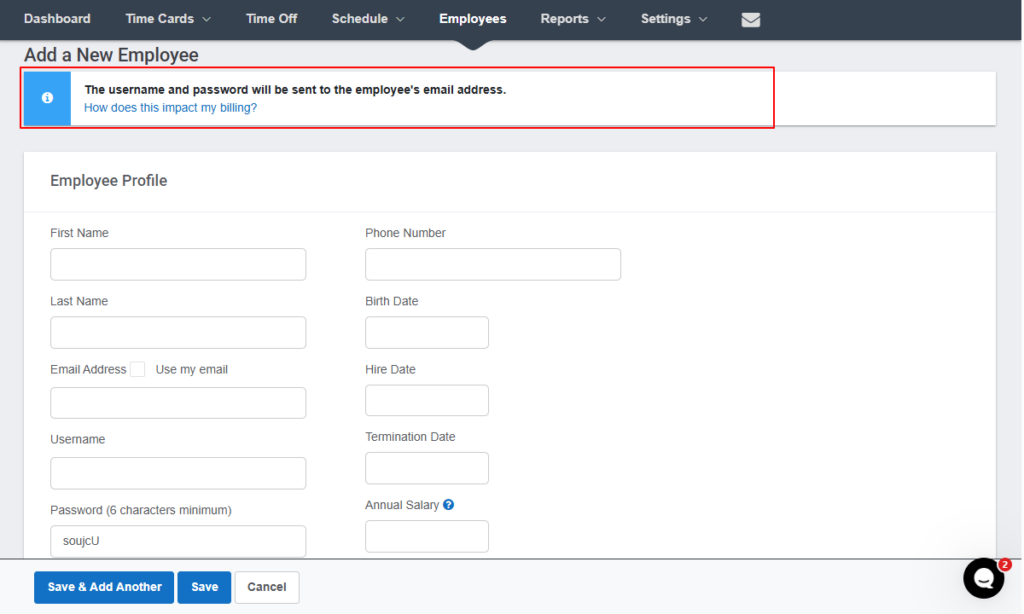 Screenshot showing employee management page.