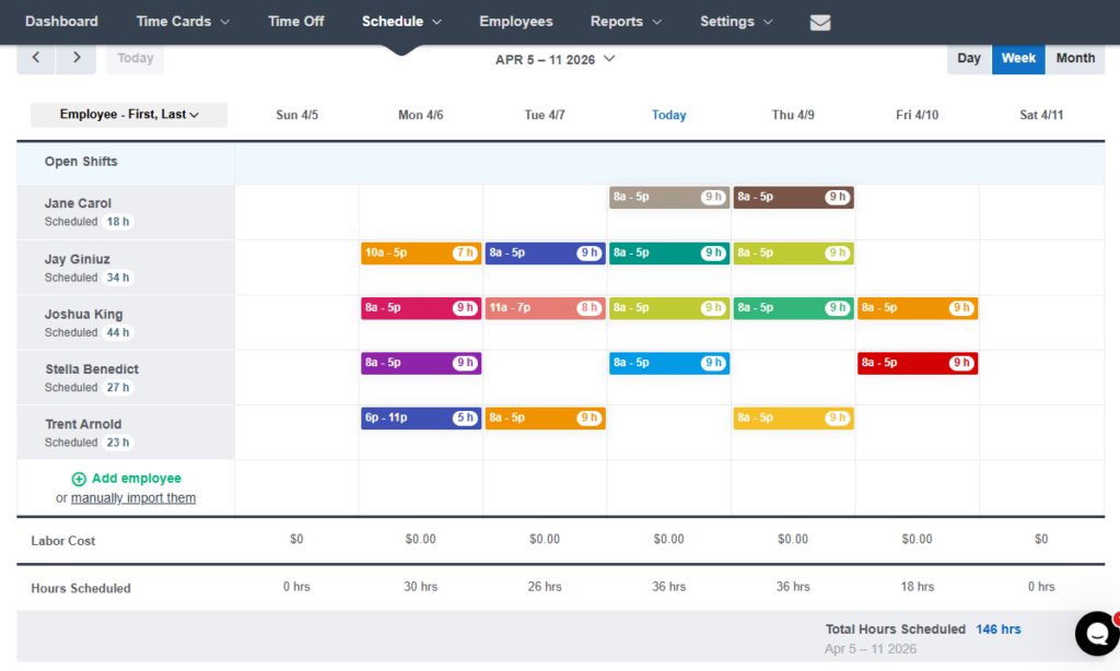 Screenshot showing Buddy Punch’s schedule page.