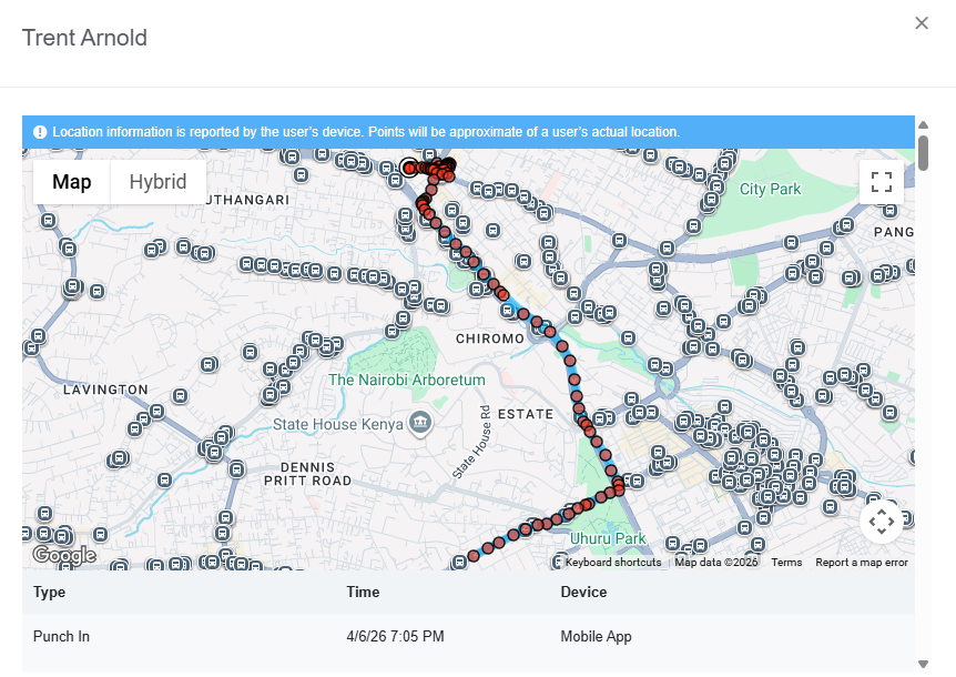 Screenshot showing route map.