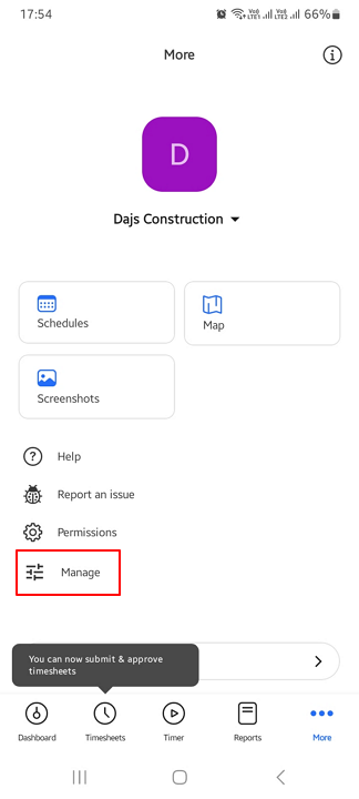 Hubstaff mobile screen prompting a new employee to set up their profile after receiving an invite.