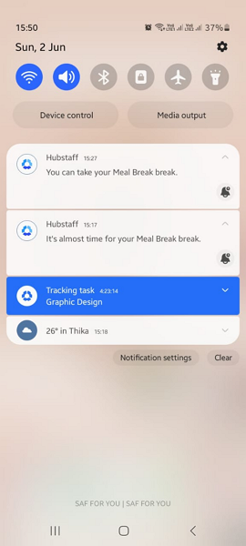 A view of a break reminder notification on the Android app