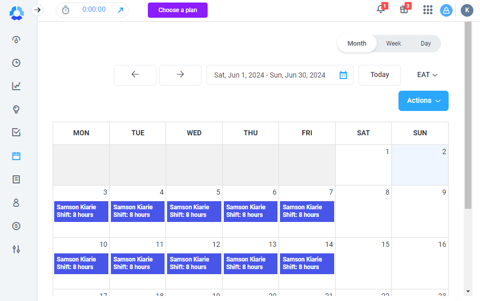 A view of the Hubstaff scheduler