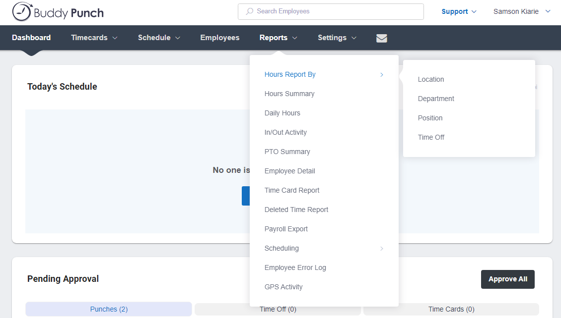 Screenshot showing departmental codes assigned to a location.