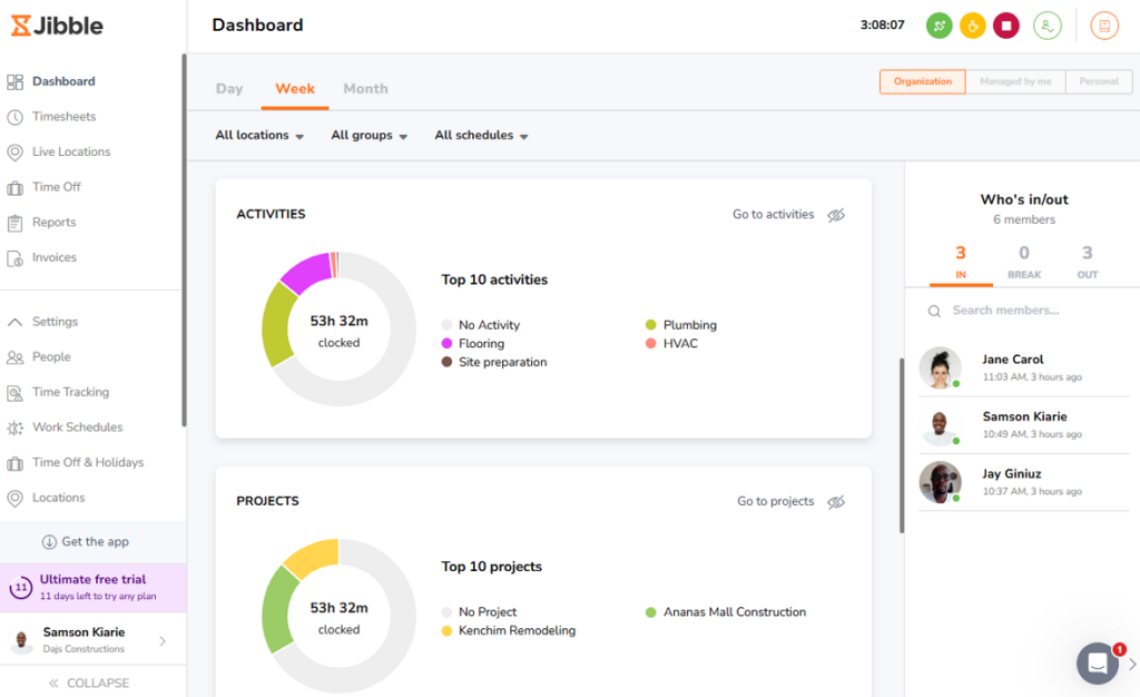 Screenshot showing Jibble&rsquo;s web app menu