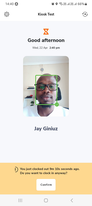 Screenshot showing Jibble&rsquo;s speed facial recognition in action.