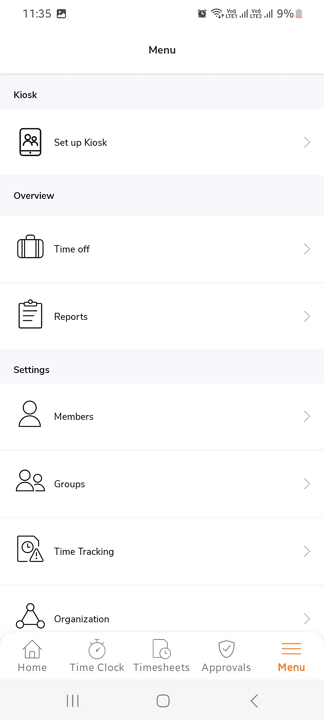 Screenshot showing the manager&rsquo;s menu on Jibble&rsquo;s mobile app.