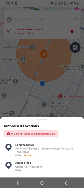 Screenshot showing Jibble geofence warning