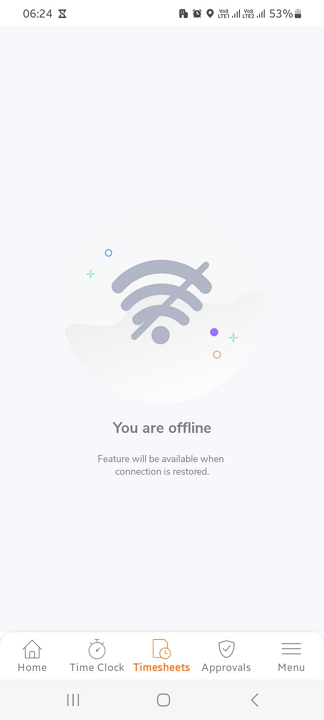 Screenshot showing Jibble&rsquo;s mobile app offline error.
