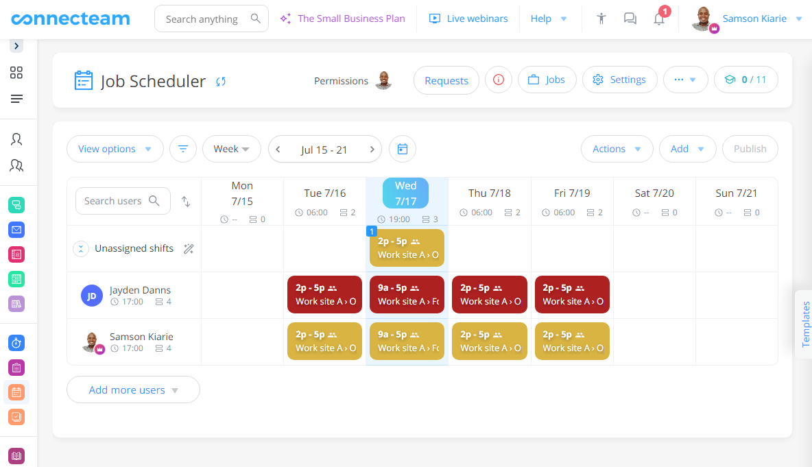 Screenshot showing Connecteam schedule 