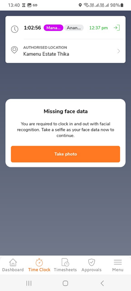 Screenshot showing Jibble’s missing face data error