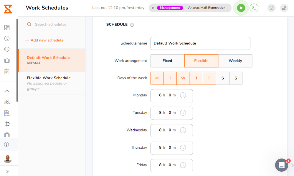 Screenshot of Jibble’s work schedule