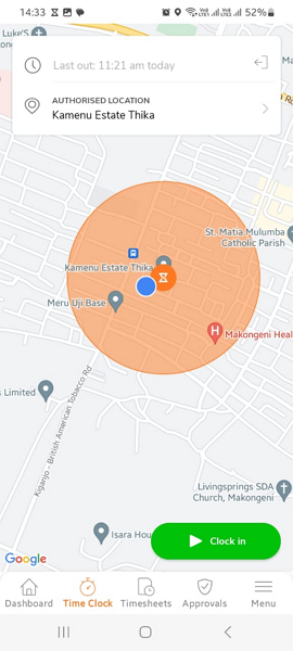 Screenshot showing Jibble geofence