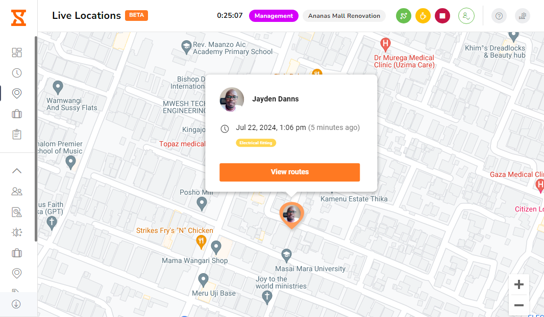  Screenshot showing an employee’s live location