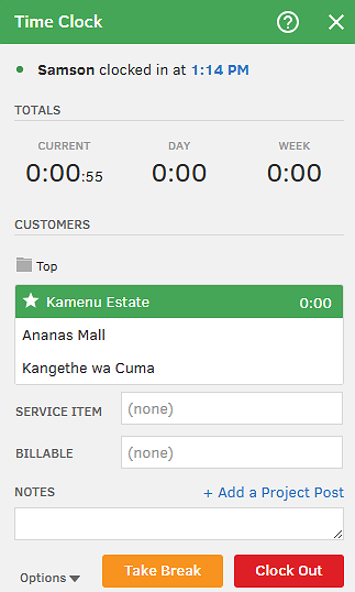 Screenshots showing the QuickBooks Time web timer.