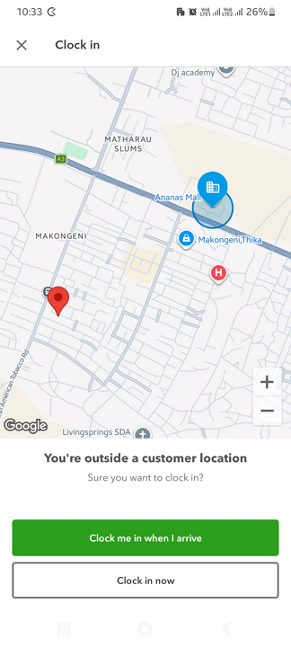 Screenshot showing a geofence error in QuickBooks Time.