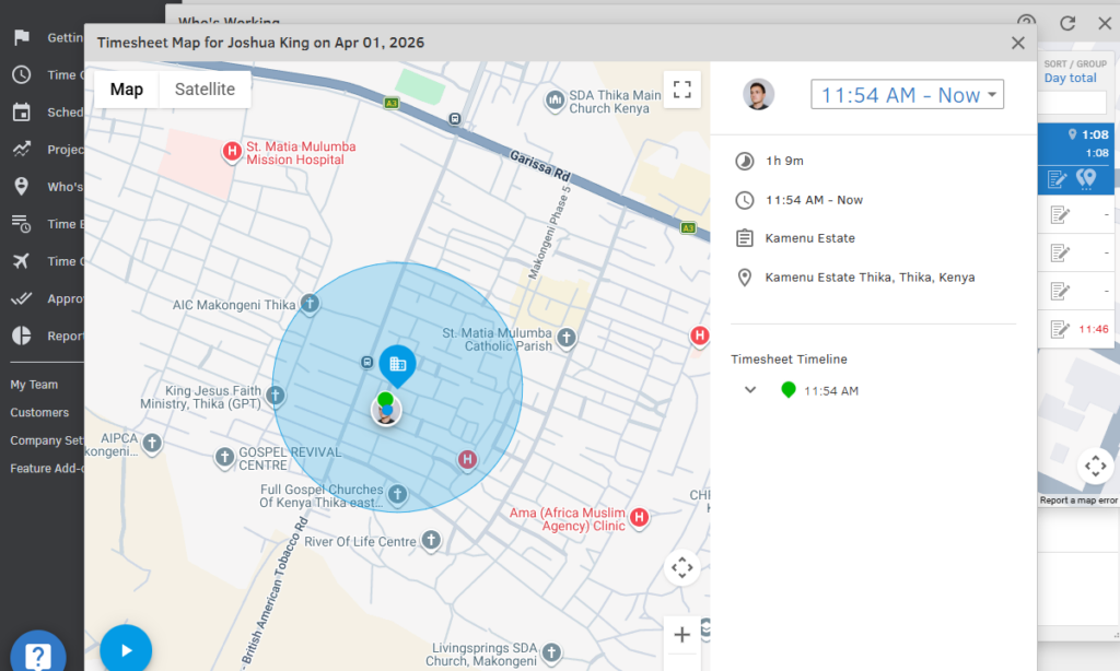 Screenshot showing an employee location.