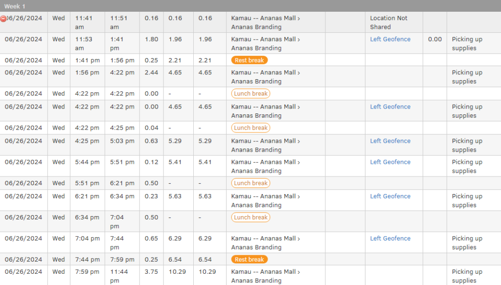 A screenshot of QuickBooks Time showing a timesheet