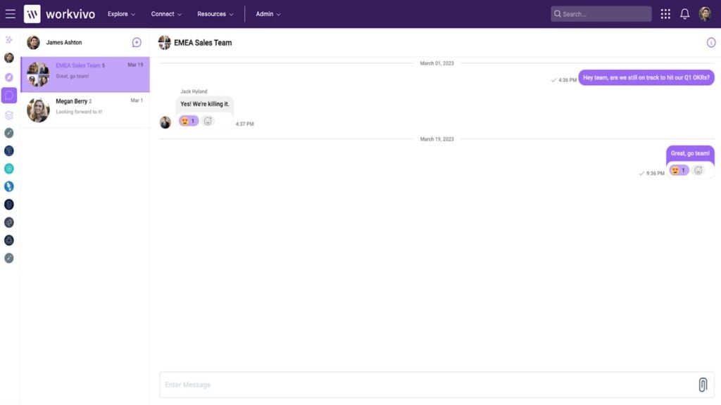 A screenshot of the Workvivo group chat feature