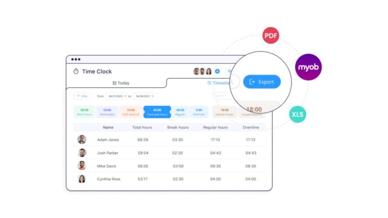 An illustration showing a myob time tracking integration