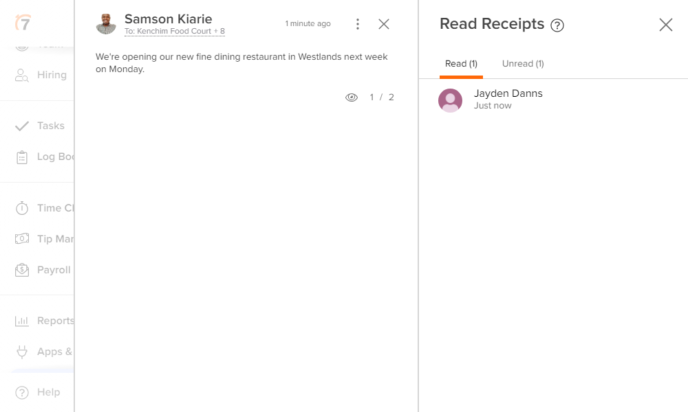 With 7Shift, you can track employee engagement with every announcement.