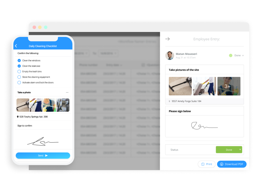 Image of cleaning checklist in the Connecteam app with images and required employee signature