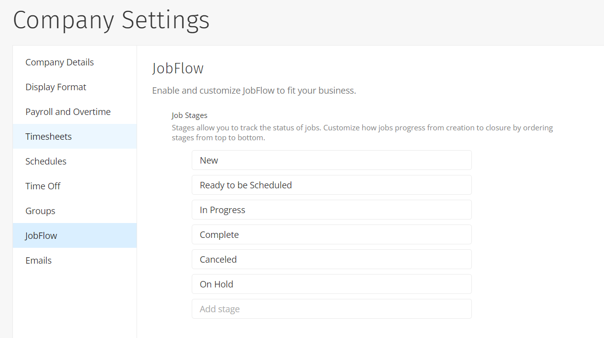 ClockShark’s JobFlow feature lets you define different job stages.