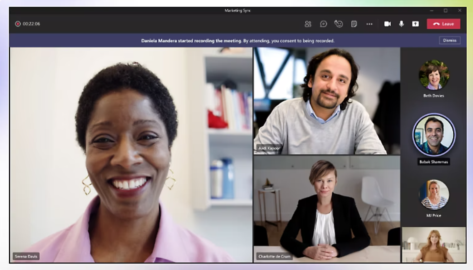 Microsoft Teams meeting showing various participants in a virtual meeting.