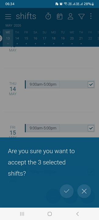 Screenshot showing accept shift option. 