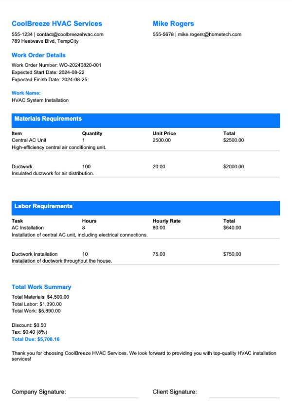 Free HVAC Work Order Template Connecteam