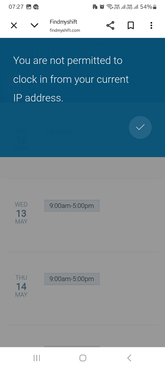  Screenshot showing FindMyShift IP restriction.