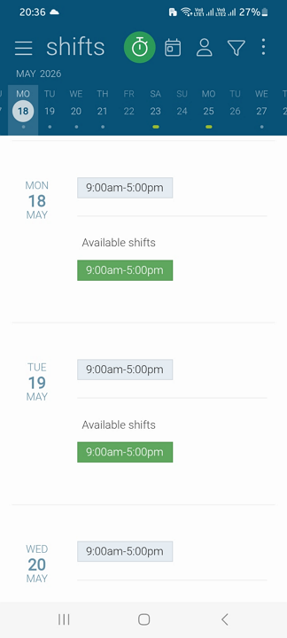 Screenshot showing FindMyShift mobile UI