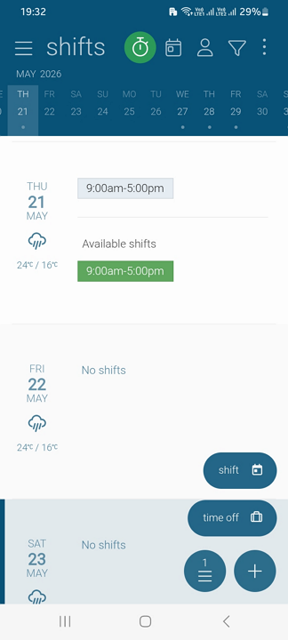 Screenshot showing the time off request button.