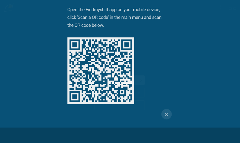 Screenshot showing kiosk&rsquo;s QR clock-in option. 